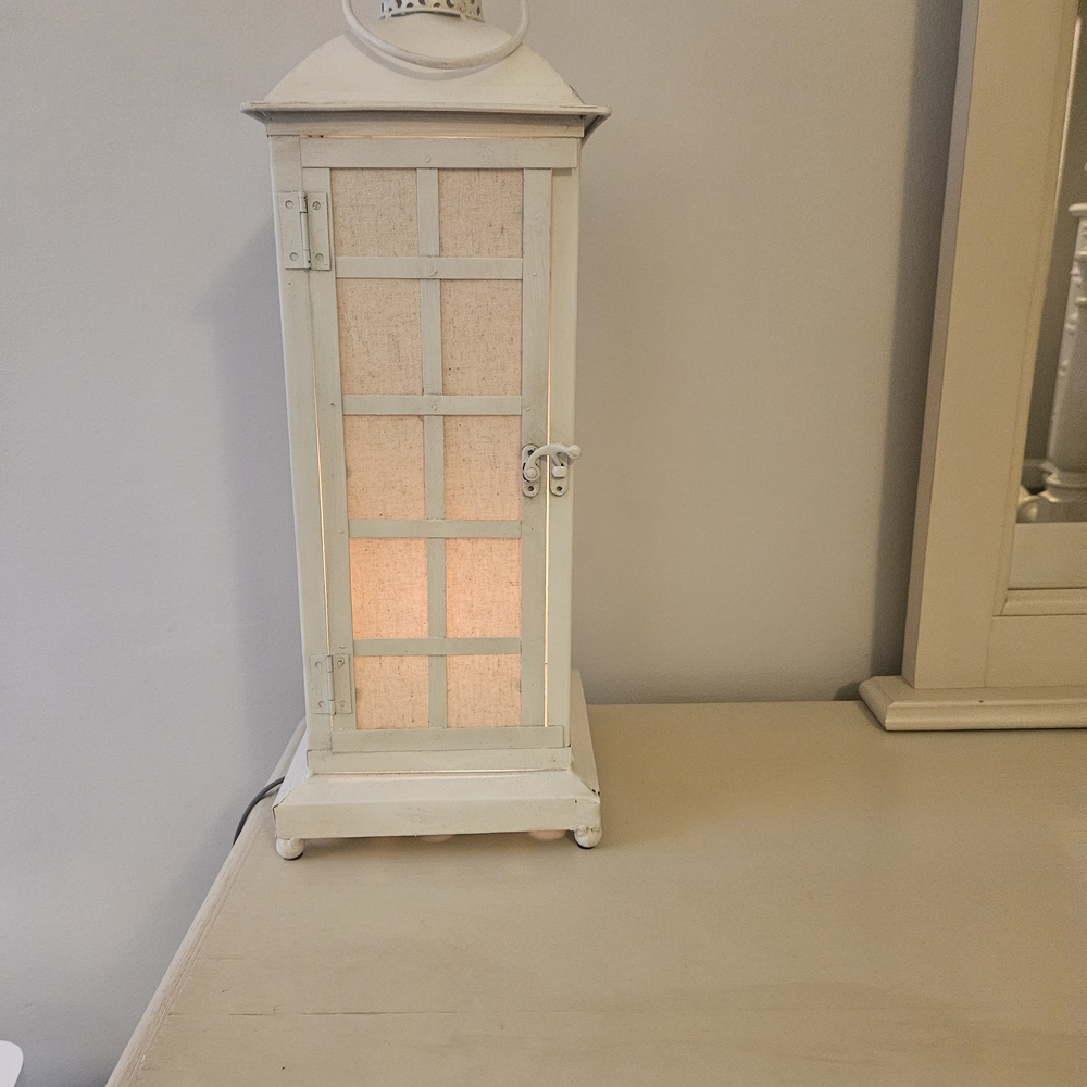 Neutral White Metal And Fabric Lantern Table Lamp - Unbranded